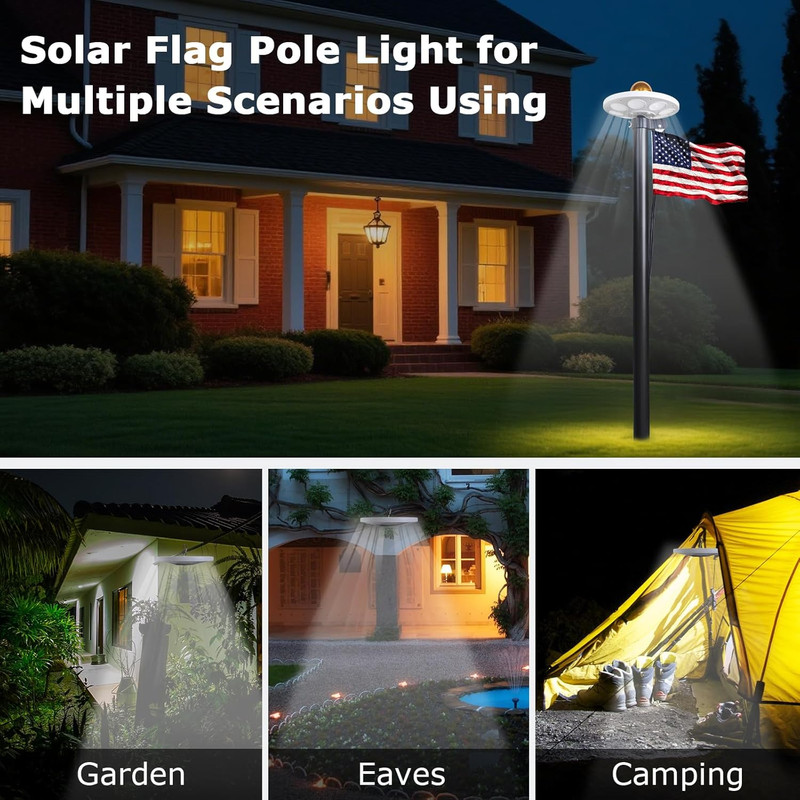 Flag Pole Light Solar Powered, 136 LED Flagpole Light for 15-25 FT Flag Poles, 1 gallery