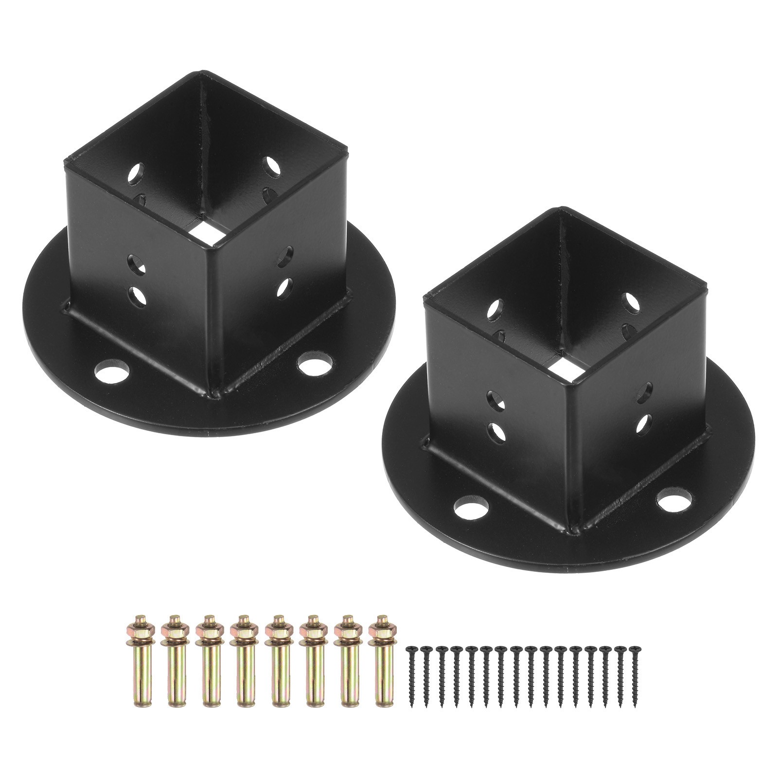 2pcs Square Floor Flange 2" X2" Post Base Brackets Kit Wall Mount Black gallery