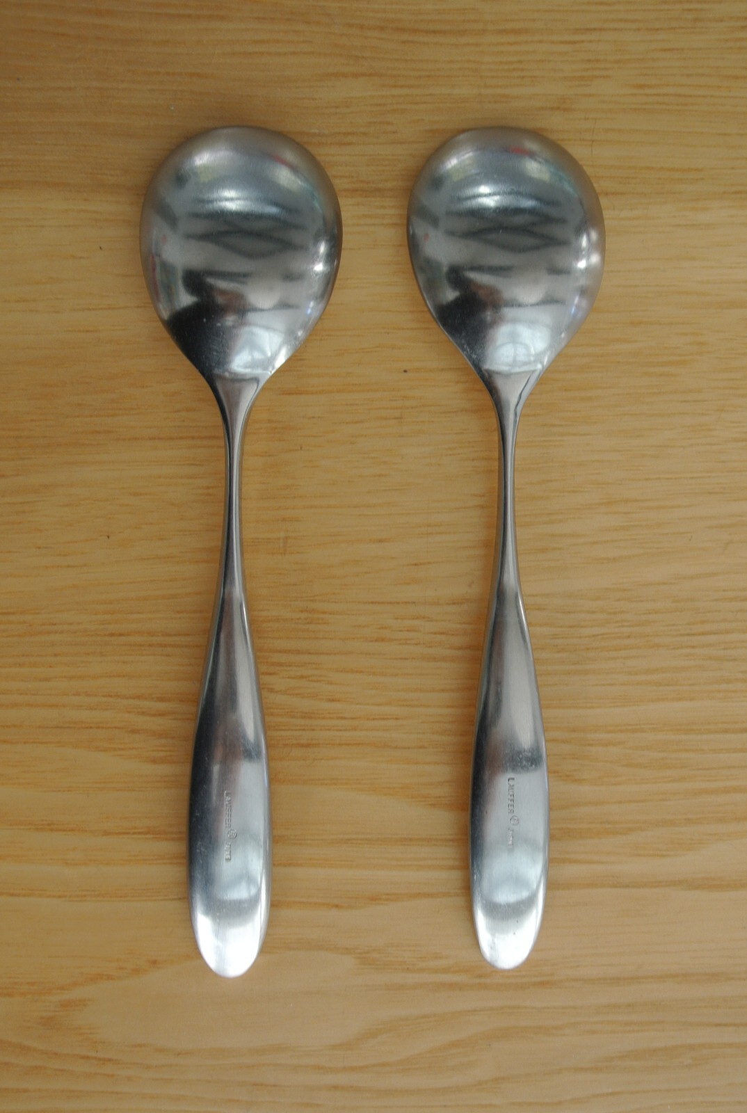 2 X Lauffer Magnum Stainless Soup Spoons, Pattern 4, Japan, 7 3/8 Inches gallery