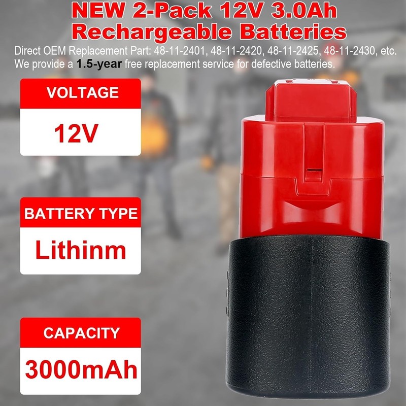 2-Pack 12V Replacement Battery Compatible with Mil-Waukee 12 Volt Tool & Heat... gallery
