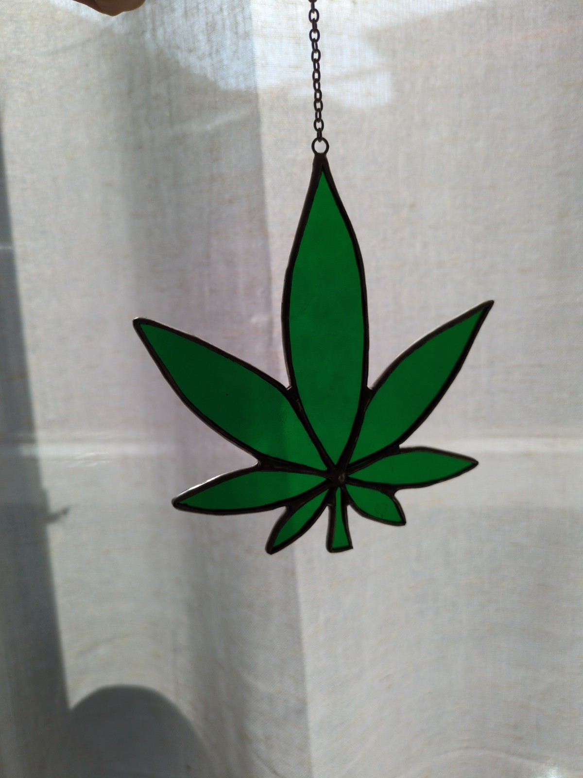 Handmade 4" Green Marijuana Leaf Stained Glass Suncatcher – Perfect Gift! gallery