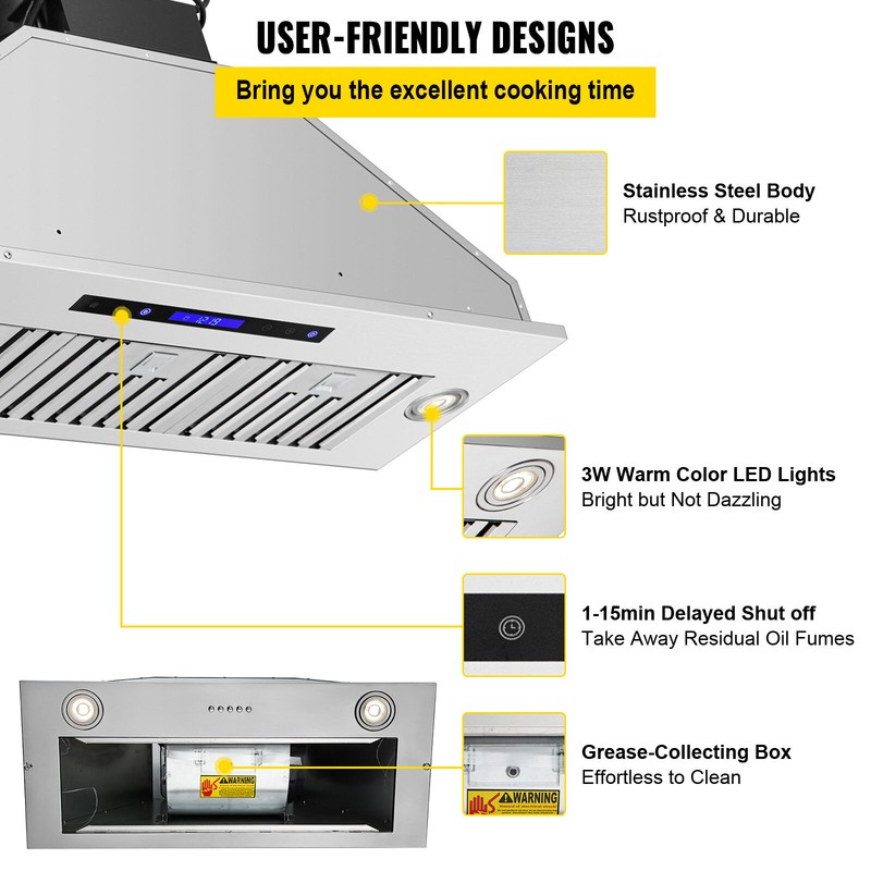 VEVOR 36" Built-In/Insert Range Hood 900CFM 4-Speed Exhaust Fan Kitchen Stove gallery