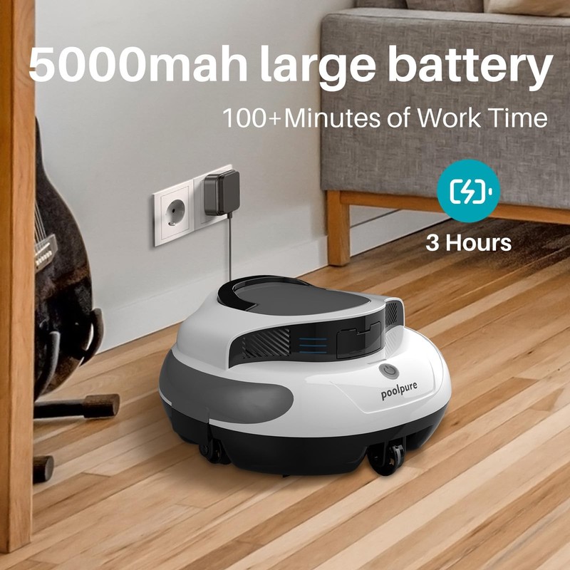 POOLPURE Cordless Robotic Pool Cleaner - Dual 35W Motors, 110Min Runtime gallery