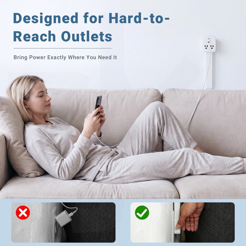 Outlet Electrical Outlet Extender Stick. Features USB-C, 2 USB-A, and 2 AC Outle gallery
