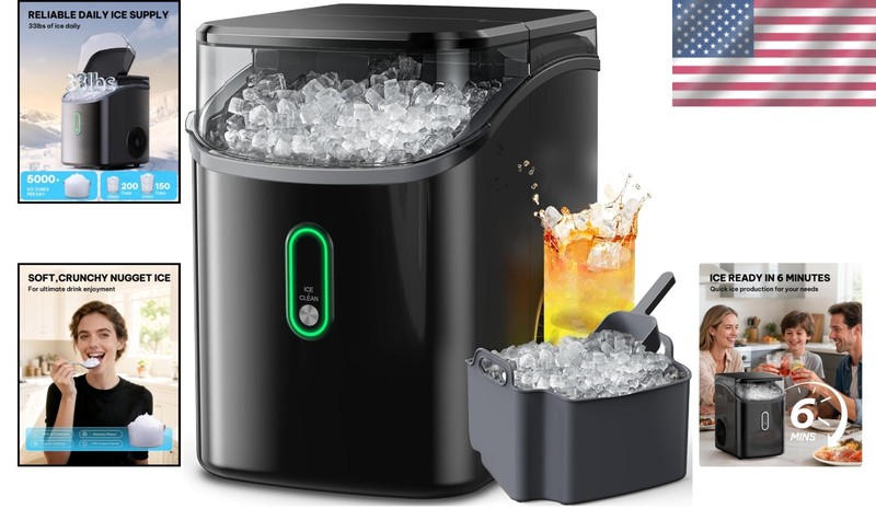 Compact Countertop Nugget Ice Maker for Quick Refreshing Drinks, 33lbs Capacity gallery