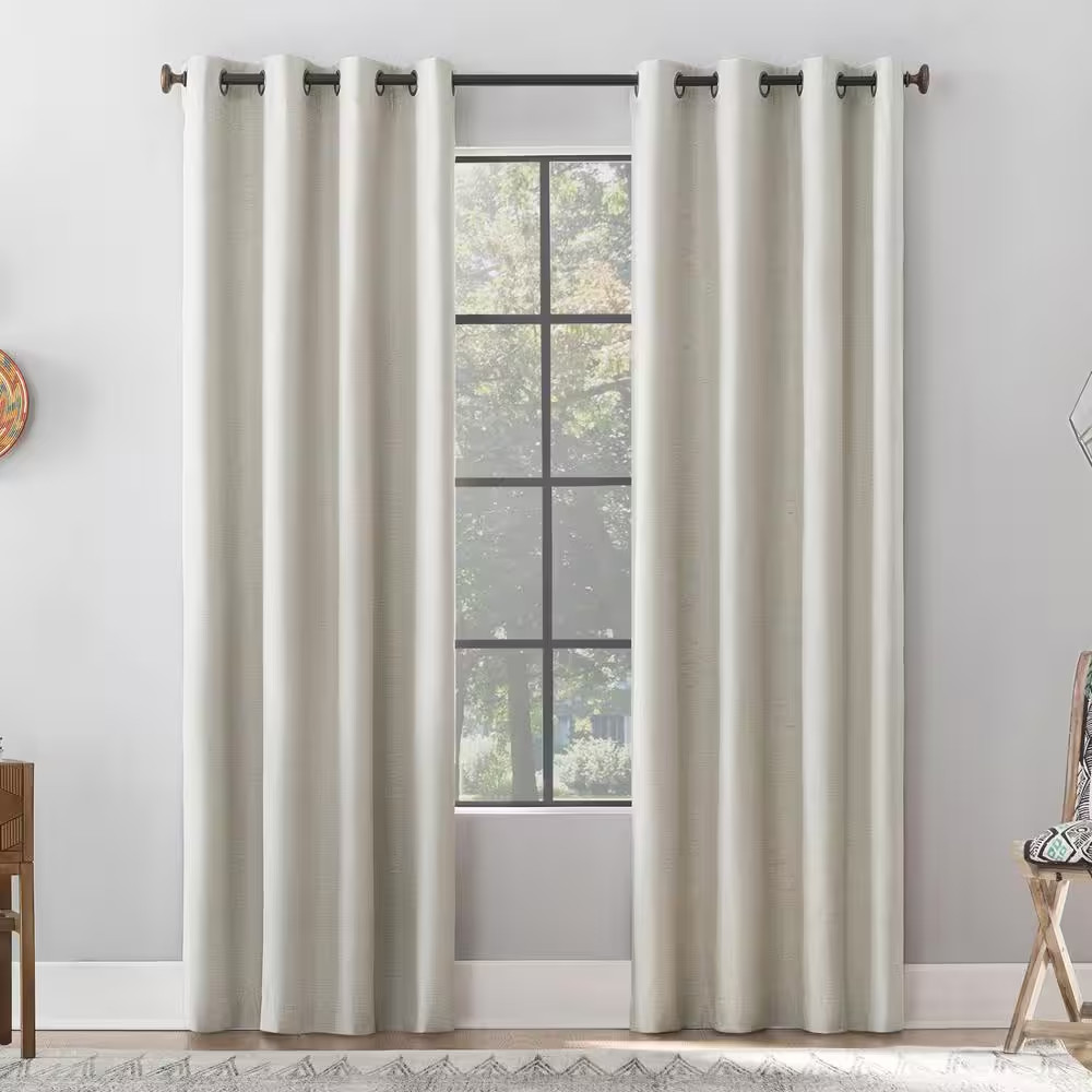 Gelso Textured Linen Polyester Blend White 50 In. W X 84 In. L Grommet 100% Blac gallery
