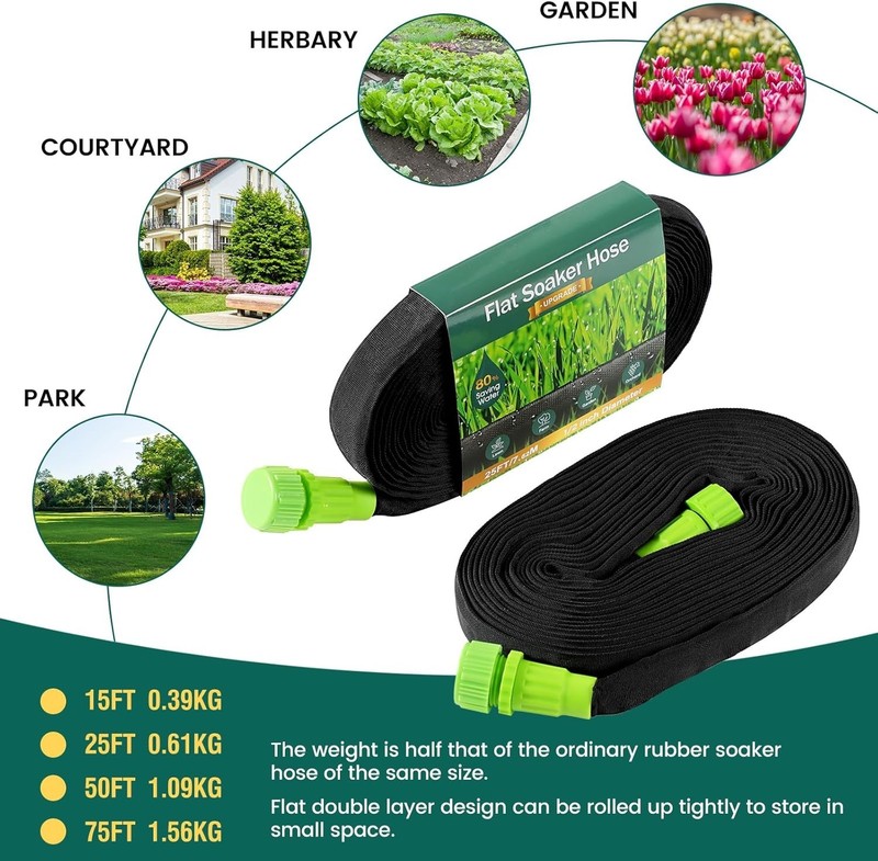 Soaker Hose - Flat Soaker Hose 50FT for Garden Beds, Water Garden Soaker Hose Li gallery