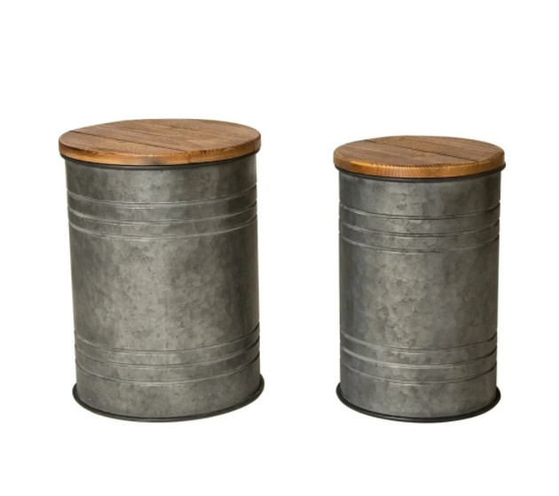 Table End Storage Side Farmhouse Rustic Accent Wood Metal Galvanized Night Stand gallery