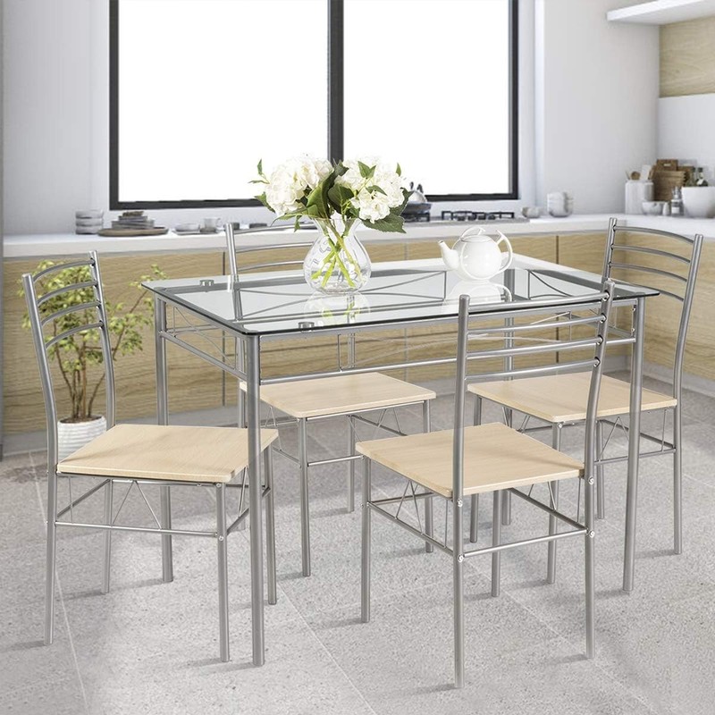 Giantex 5 Piece Dining Table Set, Kitchen Dining Set with Tempered Glass Table T gallery