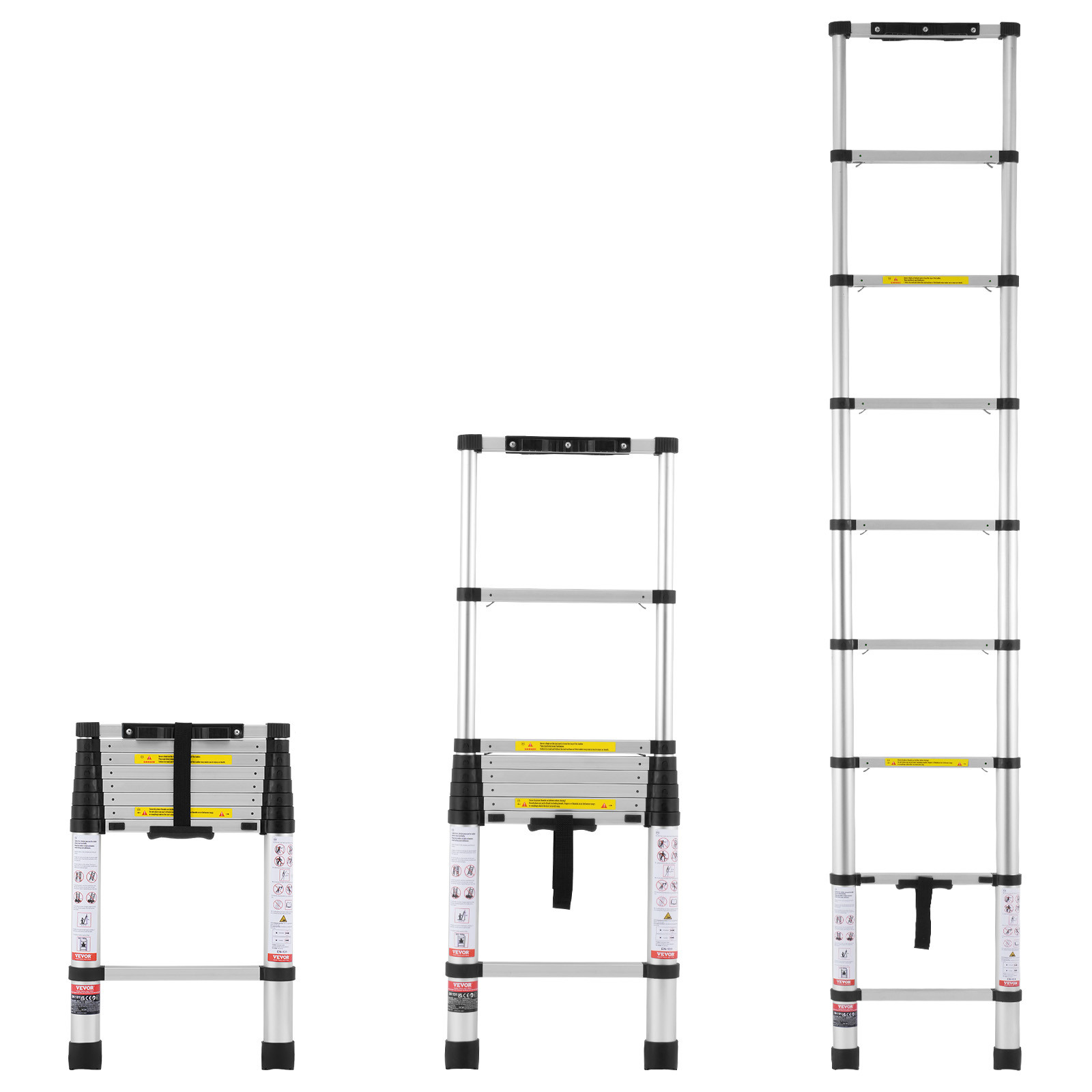 VEVOR Telescoping Extension Ladder 8.5FT One-button Retraction 375 LBS Capacity gallery