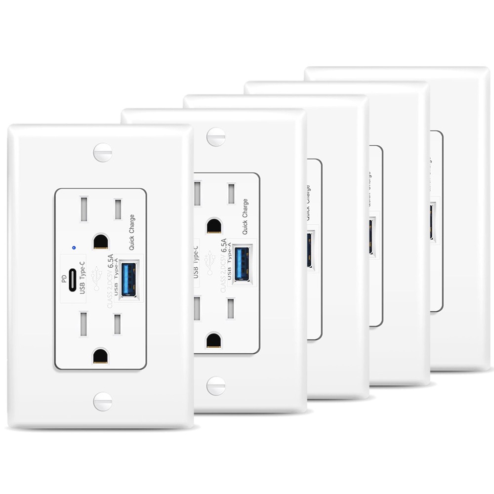5Pack 65W USB C PD3.0 Outlet GaN 2AC+2USB-C Fast Charger 15A TR UL Listed iPhone gallery