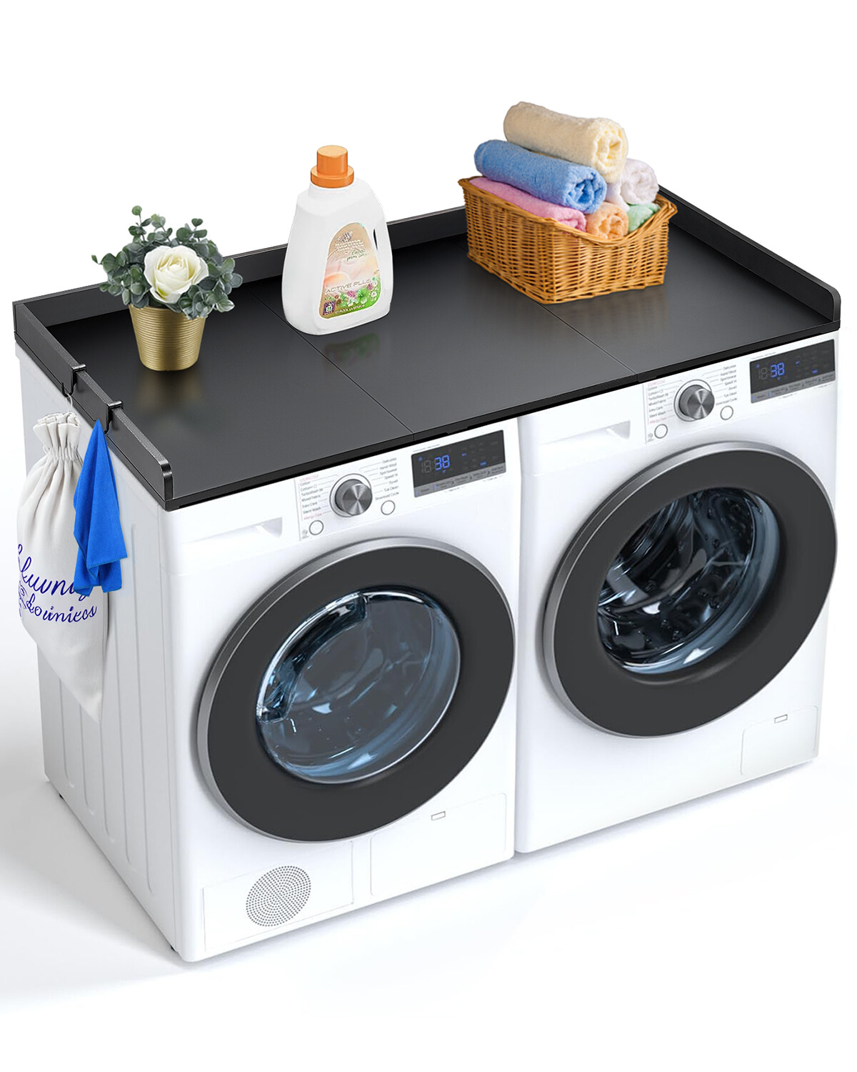 3 Panels Washer Dryer Countertop 54"x27" Wooden Washer Dryer Cover Black gallery