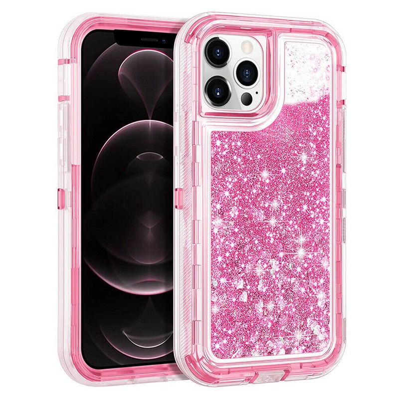 For iPhone 16 Pro Max 15 14 Shockproof Liquid Glitter Defender Case Bling Cover