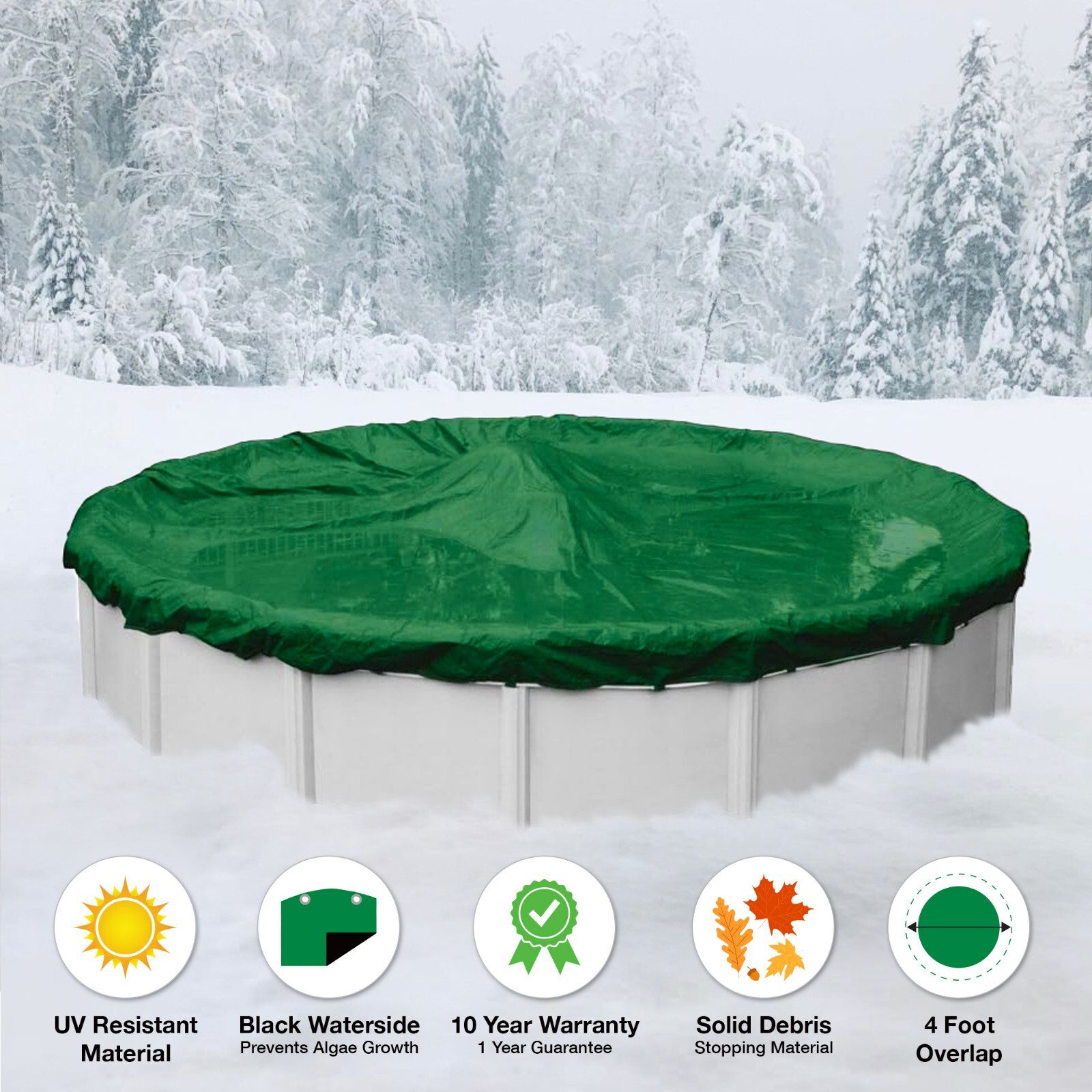 28' Round Above Ground Winter Swimming Pool Solid Cover 10 Yr Wrnty 4FT Overlap gallery