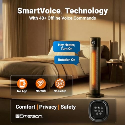 SmartVoice 32" Tower - Space Heater, Offline 40+ Voice Control Commands, No gallery