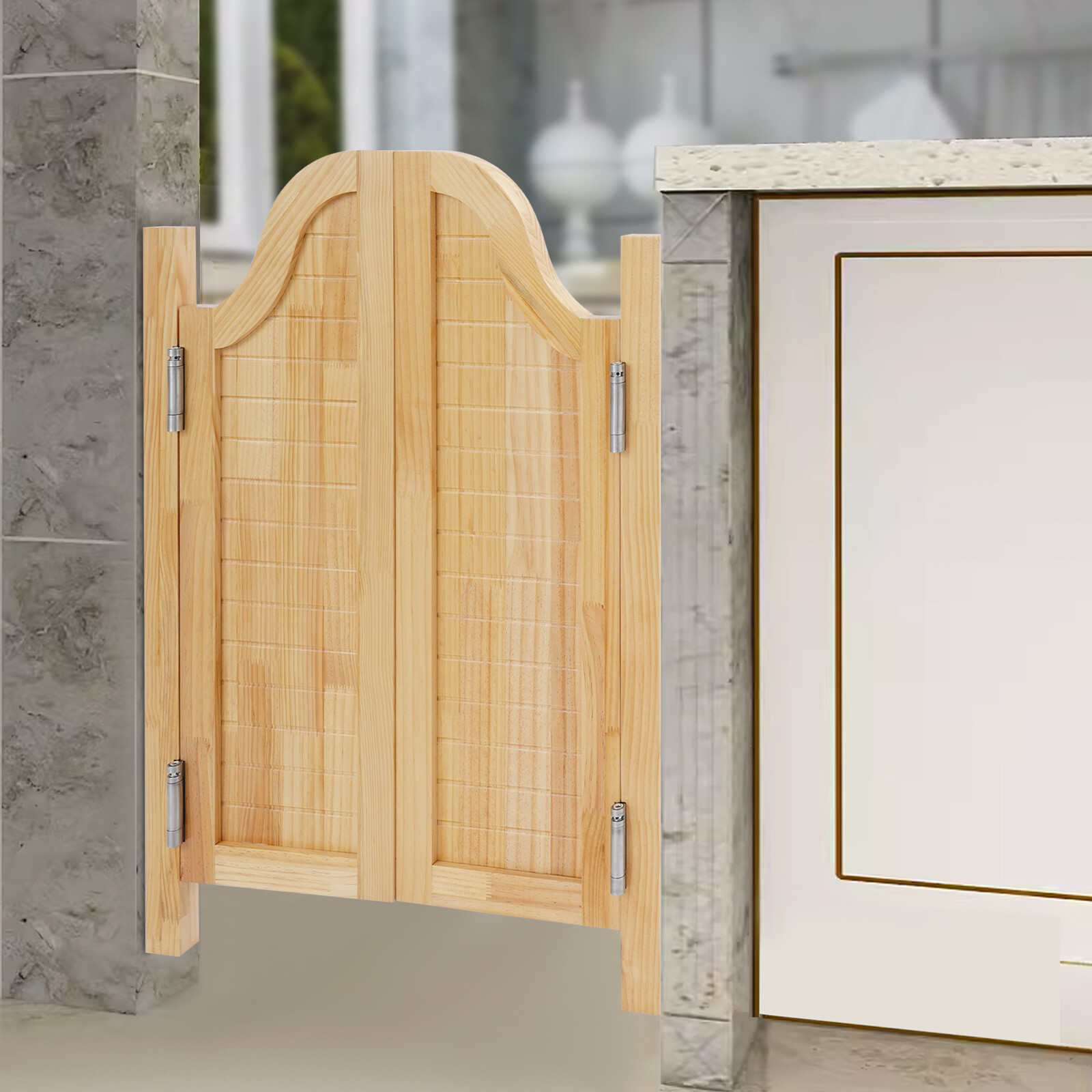 27.5x35in Log Color Partition Door Swing Solid Wood For Shop Entrance W/4*Hinges gallery