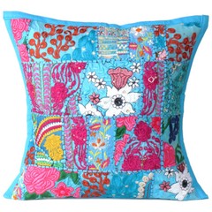 16×16 Cushion Cover Patchwork Pillow Case Indian Handmad Sofa Decor Embroidered