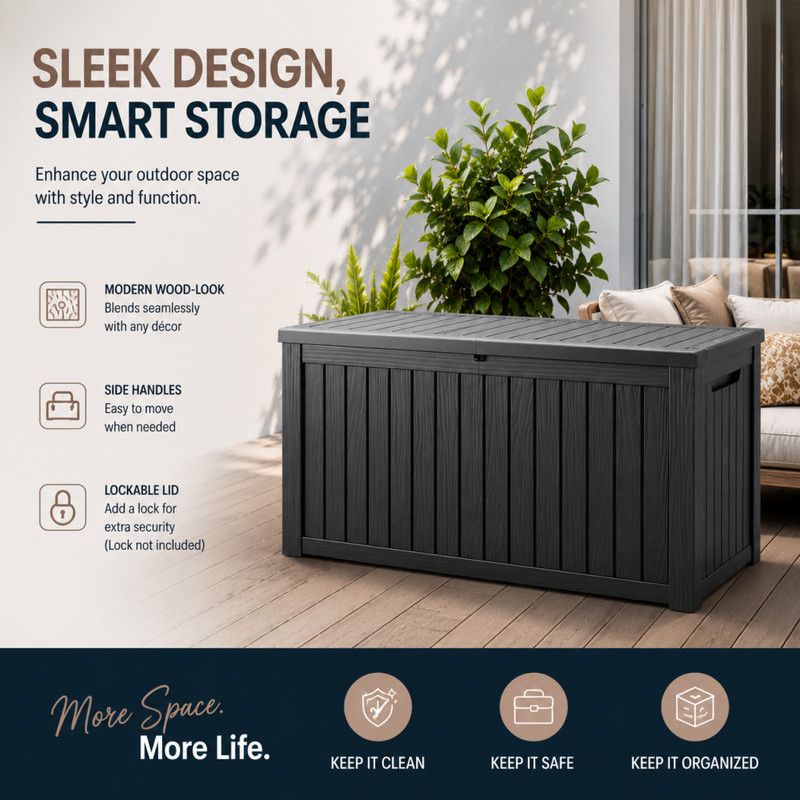 80-320 Gallon Waterproof Resistant Resin Lockable Deck Box Outdoor Storage Box gallery