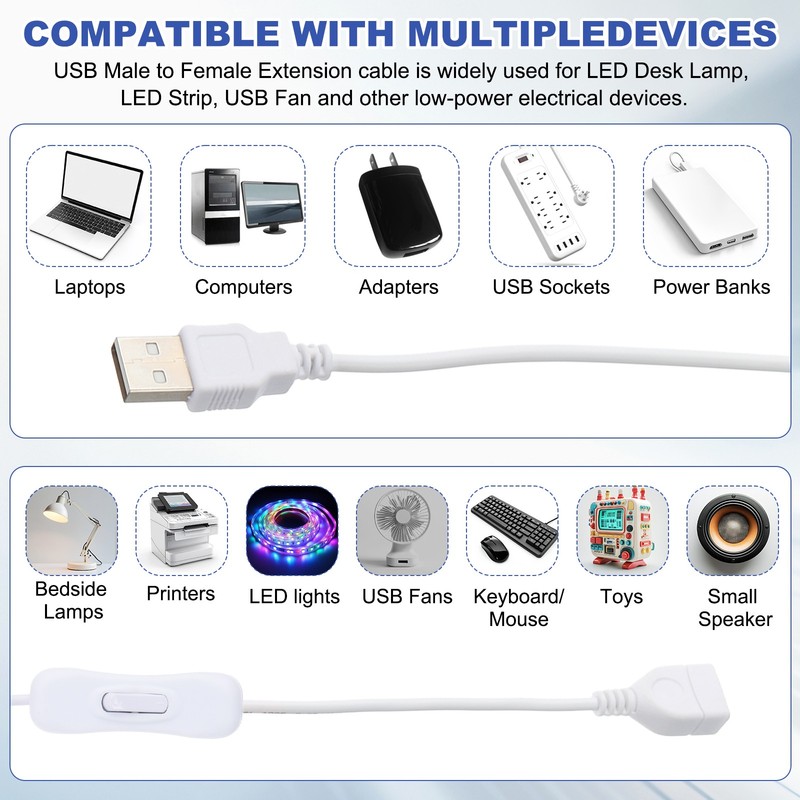3.28ft USB Extension Cable with Switch, Long Inline Toggle Switch Power Cable gallery