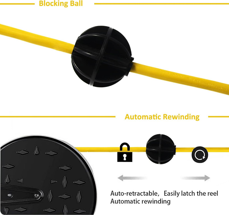 30 Ft Retractable Extension Cord Reel, 16/3 SJTW Power Cord with 3 Outlets and gallery