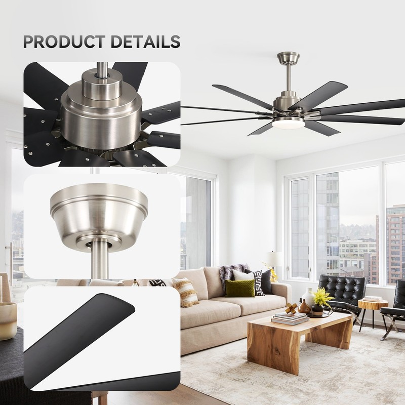 52inch+Brushed Nickel+Smart Ceiling Fan,Stepless Dimmable Light,APP/Remote/Voice gallery