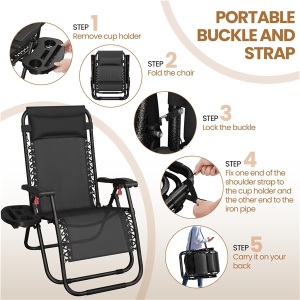2PCS Zero Gravity Recliner Chair Foldable Outdoor Patio Lounge with Cupholder gallery