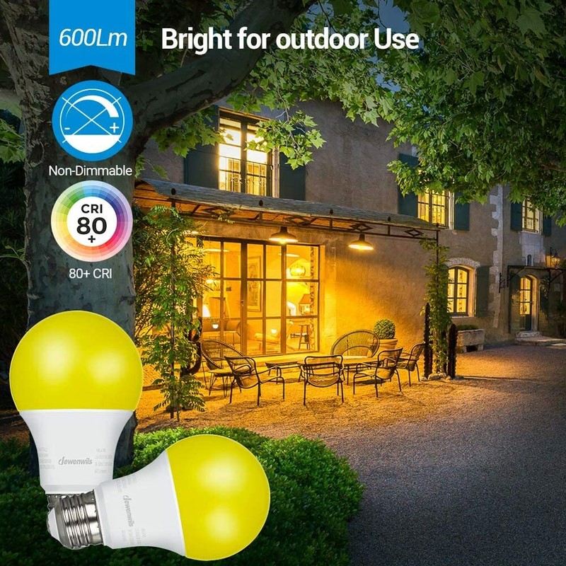 DEWENWILS LED Bug Light Bulbs Outdoor 4 Pack A19 Yellow Light Bulb 600LM E26 gallery