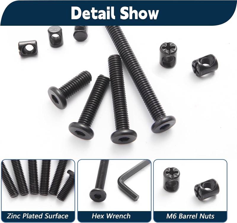 Crib Screws Hardware Replacement Kit,Socell Black（M6x12mm---75mm), Black gallery