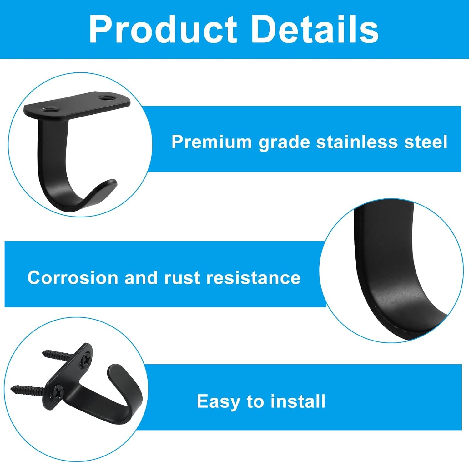 6 Pack Black Screw Mounted Ceiling Hooks, Heavy Duty Under-Shelf Coat Hook, gallery