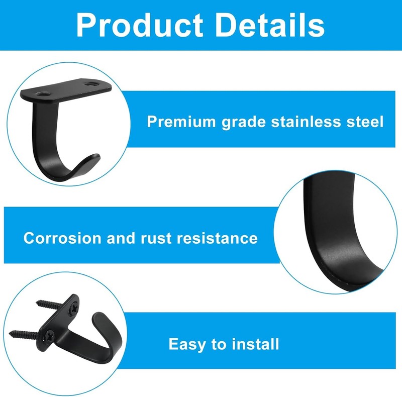 6 Pack Black Screw Mounted Ceiling Hooks, Heavy Duty Under-Shelf Coat Hook, gallery
