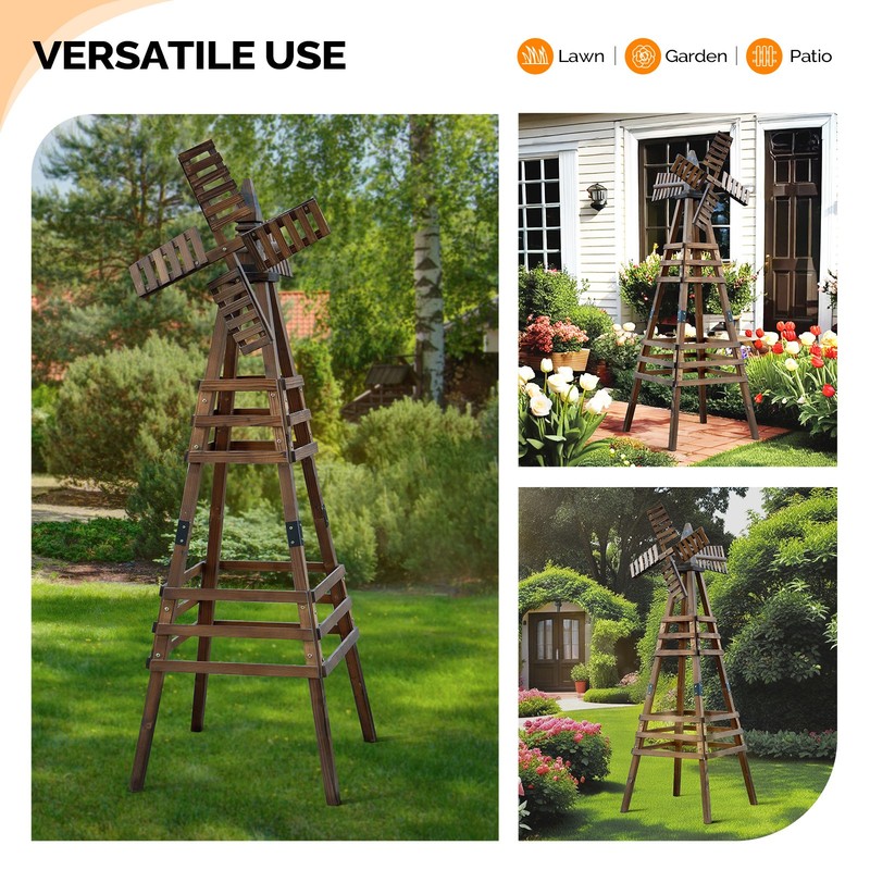 6 FT Wood Windmill Backyard Garden Decoration Weathervane with Windmill Head gallery