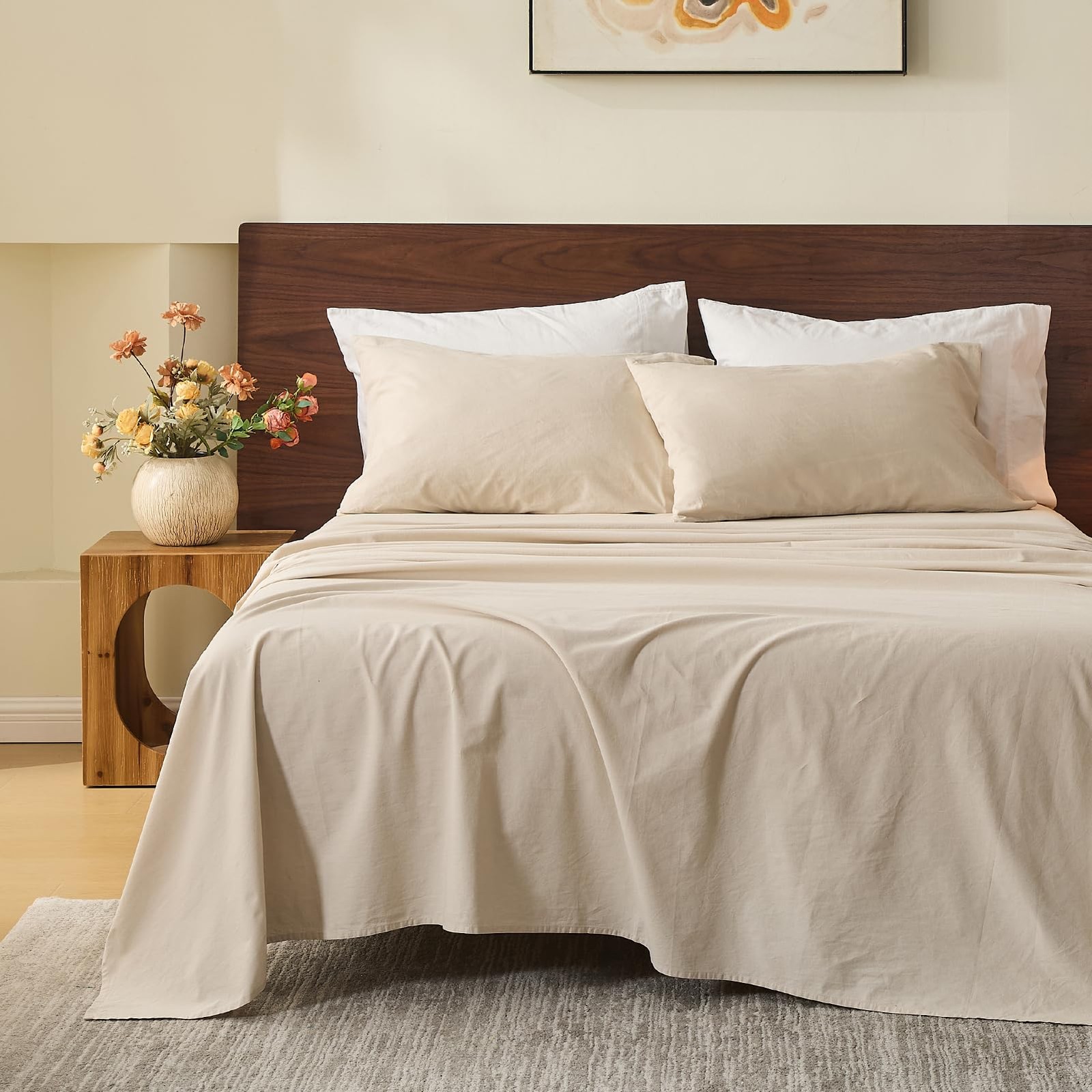 100% French Pure Linen Sheets Queen Size - Bed Sheets 4 Piece Sets, Soft Dura... gallery