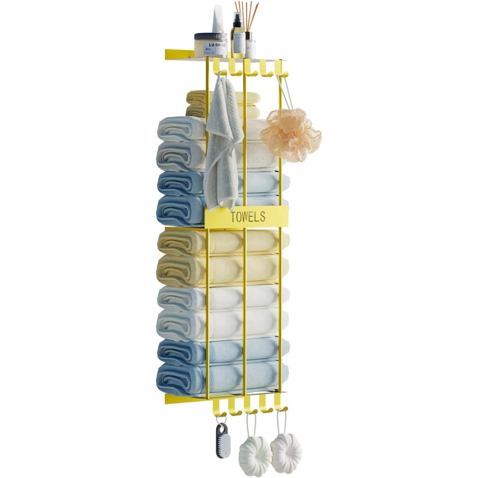 Golden 35 inch Towel Rack Wall Mounted with Metal Shelf W/10 Hooks Modern Sleek gallery