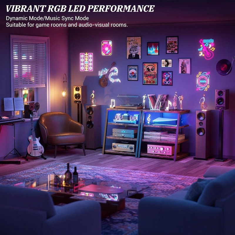 Adjustable Audio Tower Rack with LED Lights and Power Strips gallery