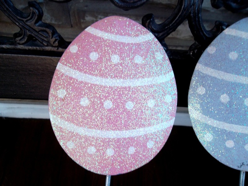 Metal Easter Egg Wall Decorations or Plant Stakes Pastel Colored Eggs Unique LOT gallery