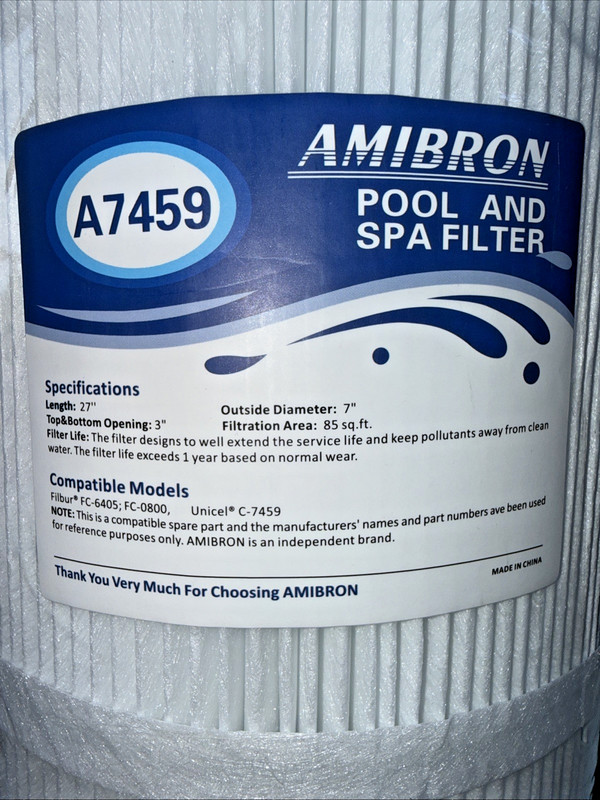 AMIBRON A7459 Pool Spa Filter Cartridge 27" x 7" 85 Sq Ft Lot Of 2 New gallery