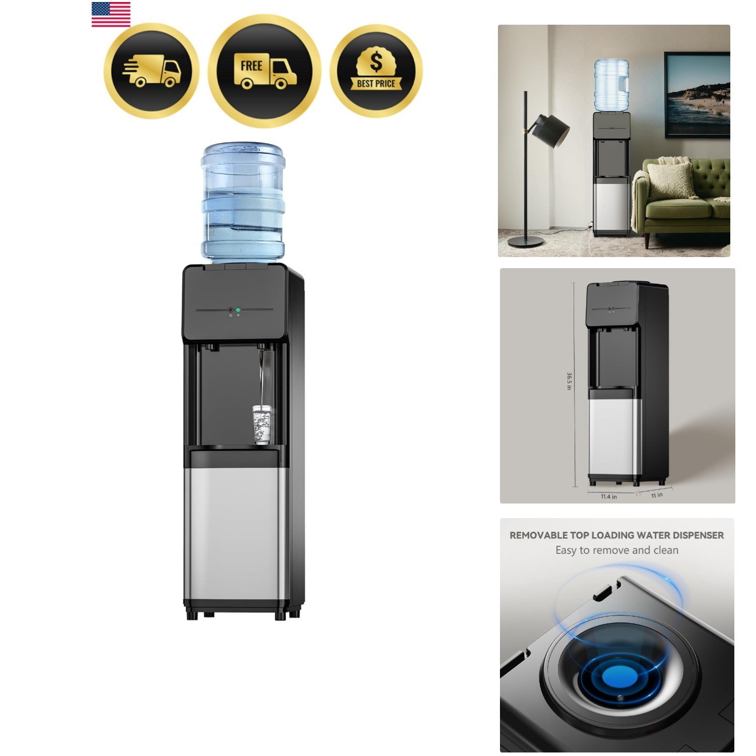 Water Dispenser Hot Cold Top Loading Dual Spouts Child Safety Lock Office Home gallery