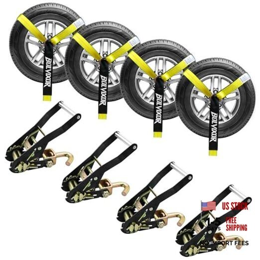 4 Pack Car Tie Down Straps for Trailers 2" x 96" - 9900LBS Break Yellow gallery