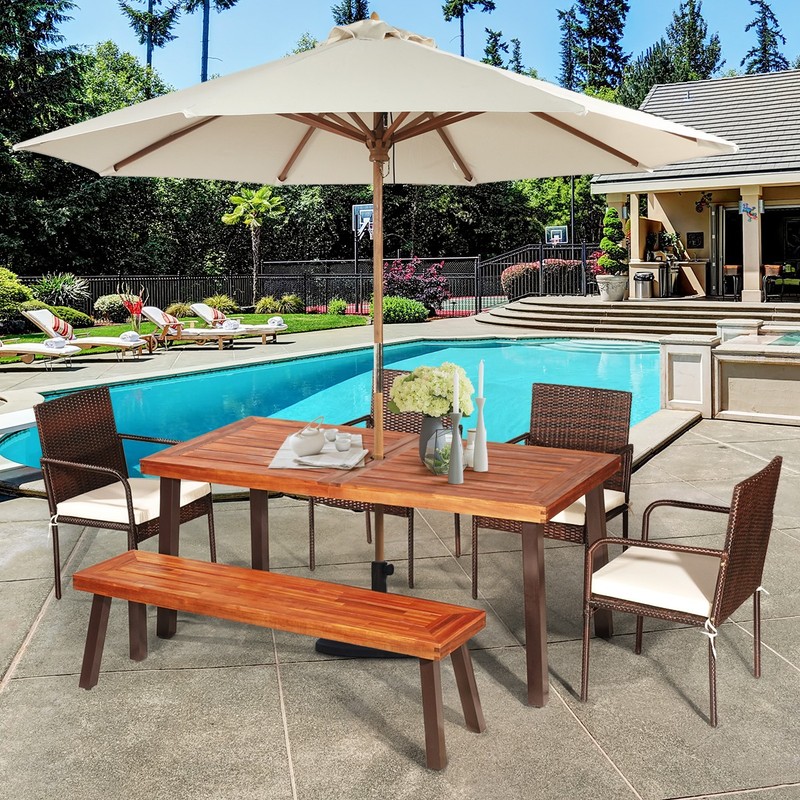 Rectangular Acacia Wood Dining Table Rustic Furniture Indoor &Outdoor gallery