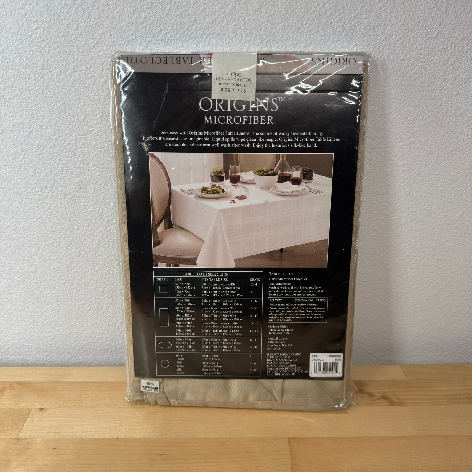 Origins Microfiber Tablecloth Beige Square 52x52 Spill Proof Damask Check NEW gallery