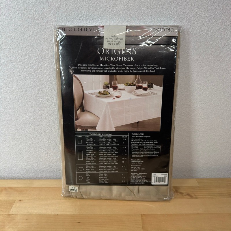 Origins Microfiber Tablecloth Beige Square 52x52 Spill Proof Damask Check NEW gallery