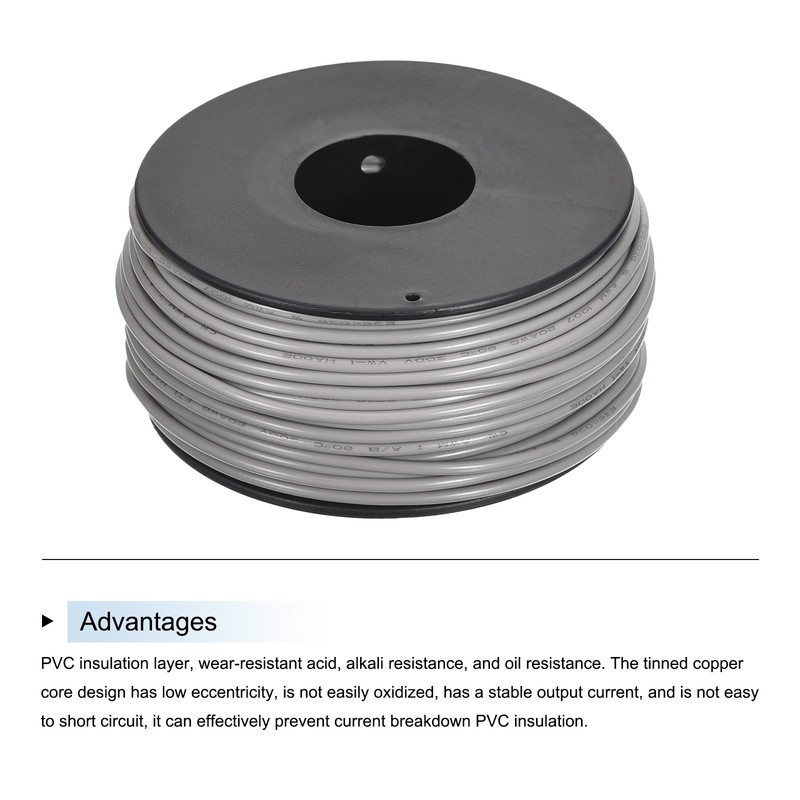 20AWG Stranded Wire PVC Hookup 30M/100ft Grey, Electrical Wire UL1007 Spool gallery