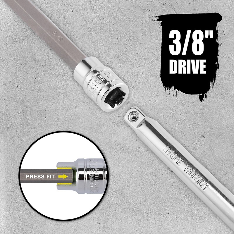 18PCS 3/8"Dr. Extra Long Hex Bit Socket Set, 1/8 Inch to 3/8 Inch, 3mm to 10mm gallery