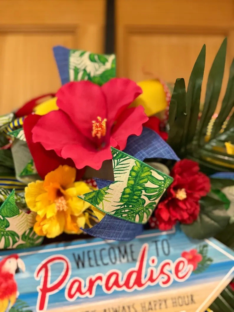 Welcome to Paradise Where it’s Always Happy Hour Fun Everyday Island Wreath XL gallery
