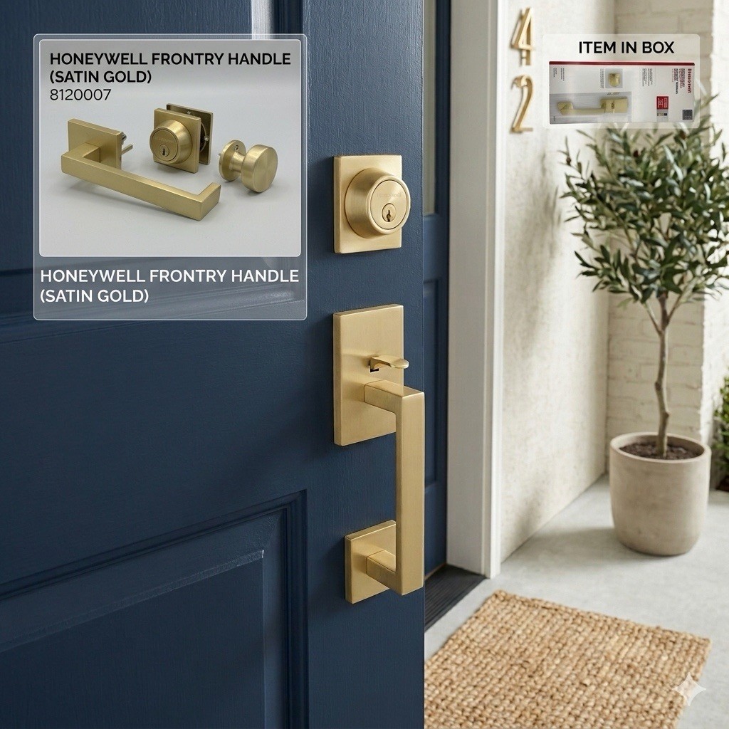 Honeywell Front Entry Door Handle Satin Gold Modern Square Lever Set 8120007 gallery