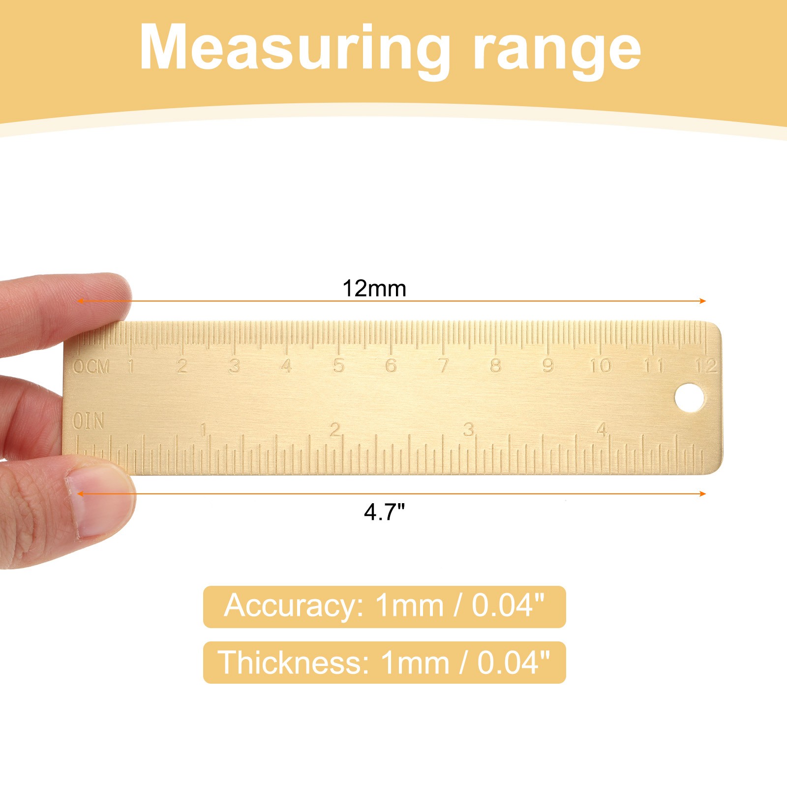 2pcs Gold Brass Ruler 13cm (4 Inch) Metric Inch Dual Scale Engraved Ruler gallery