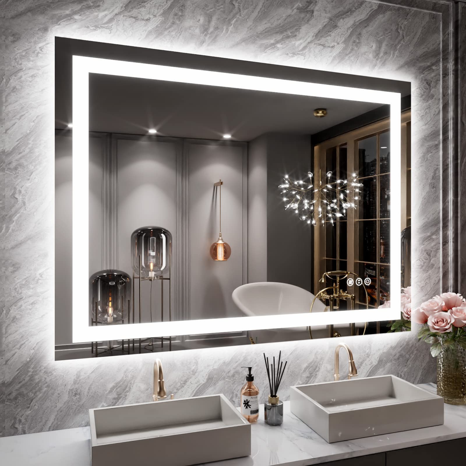 Mirror 40 L x 30 W LED Backlit Dimmable Anti Fog LOAAO Bathroom 40X30 Lights gallery