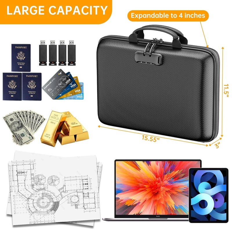 Fireproof Document Box Organizer with Lock and Hard Shell Case Fireproof gallery