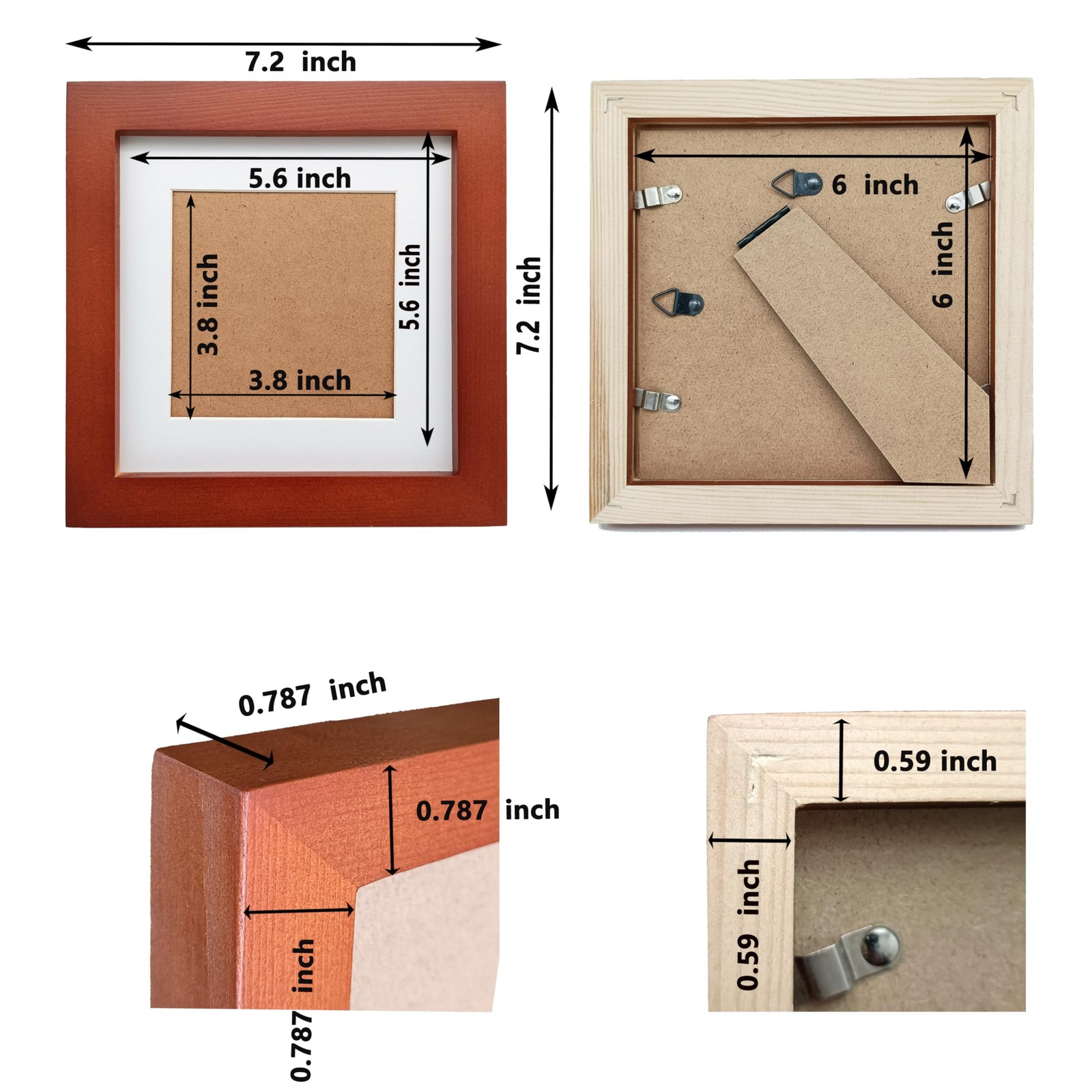 6X6 Picture Frames with 4x4 Opening Mat Square Photo Frame for Tabletop Wall gallery