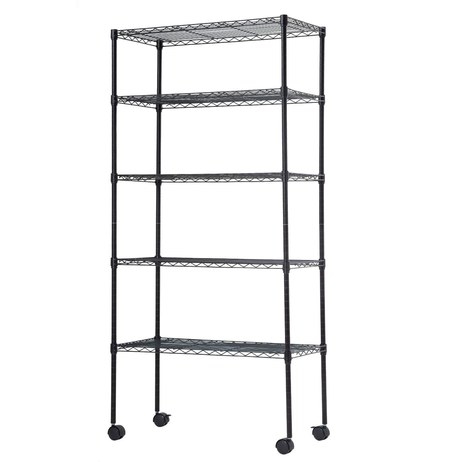 5Tier Wire Storage Shelves Wheels Adjustable Rack Metal 14x30x60 Inch Black gallery